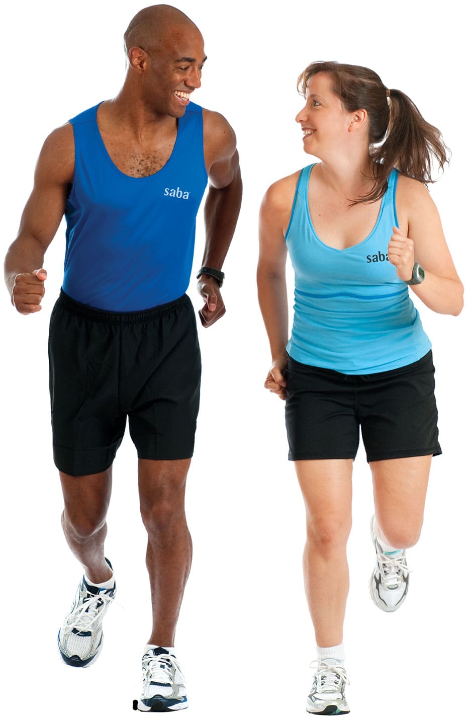 Active Lifestyle with Saba Fitness Apparel Two people jogging in athletic wear with Saba logos