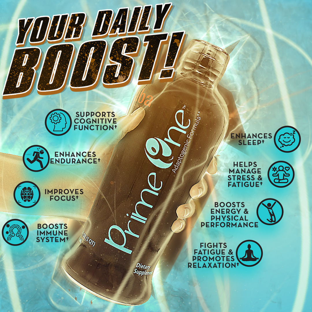 Saba Prime One — Your Daily Adaptogenic Boost Hand holding a Saba Prime One Adaptogenic Formula bottle